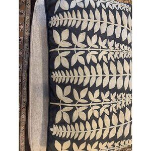 Navy Throw Pillow with Chainstitch Embroidery Feather Insert